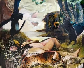 Chiara Calore, Pussy Kitty (dett.), 2024, olio su tela, 180 x 200 cm, opera in progress