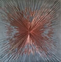 Horst Beyer, Supernova, tecnica mista e fili elettirci su tela, 80x80 cm, 2023