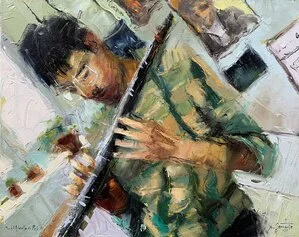 Mario Ferrante, Il flauto di Pei, 2023, olio su tela cm 40x50